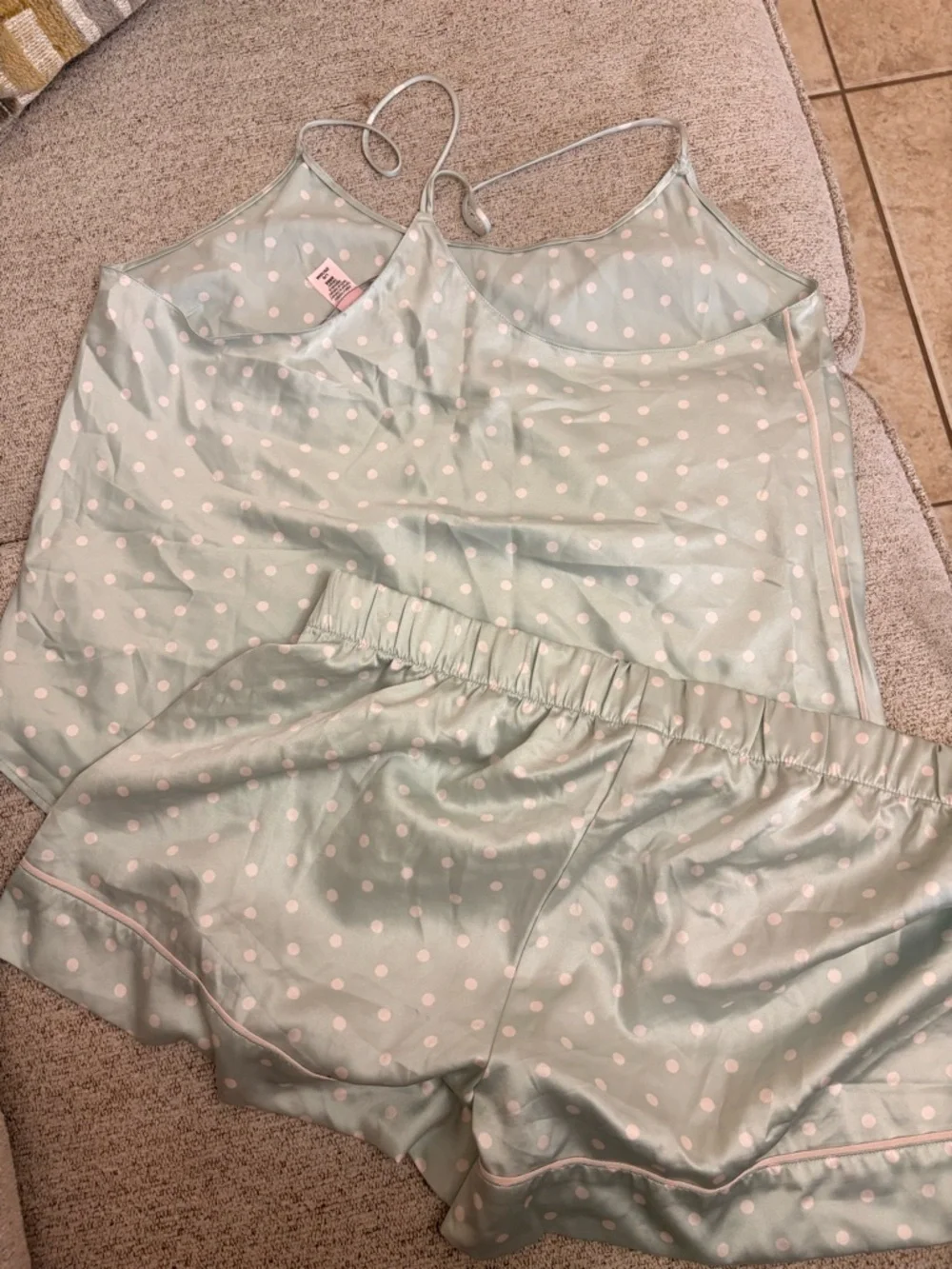 Victoria's Secret Mint & White Polka Dot Satin Cami and Short Set - Picture 3 of 3